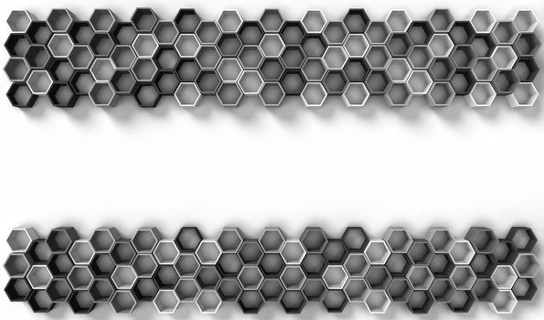 3d rendering image of hexagon solid shape on white background. 