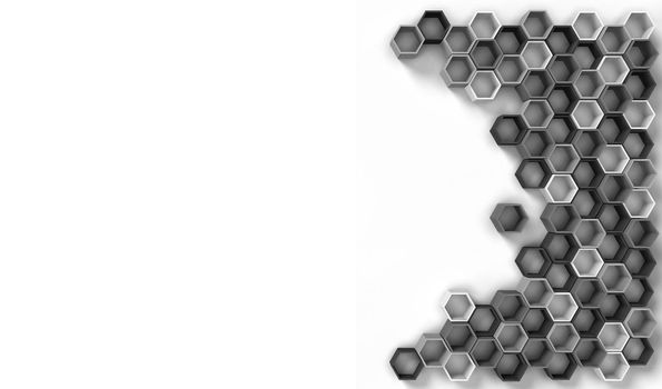 3d rendering image of hexagon solid shape on white background. 