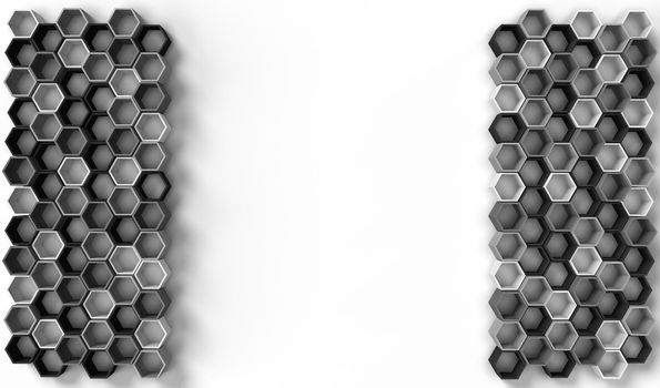 3d rendering image of hexagon solid shape on white background. 