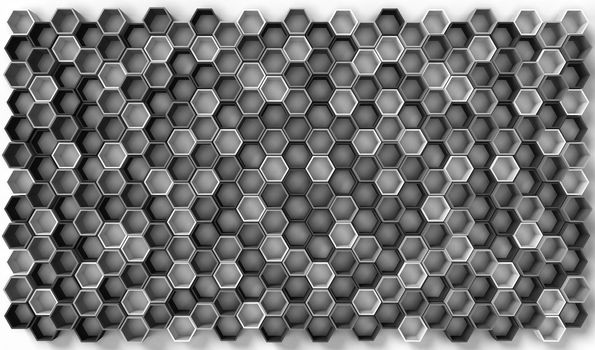 3d rendering image of hexagon solid shape on white background. 