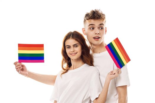 couple Flag lgbt transgender sexual minorities light background. High quality photo