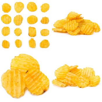 Potato chips isolated on white background. Collection