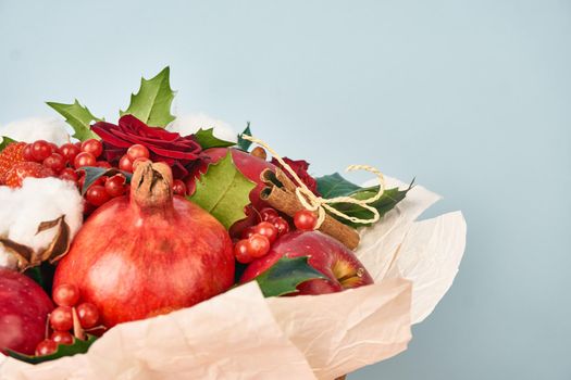 bouquet with fruits vitamins decoration gift romance. High quality photo