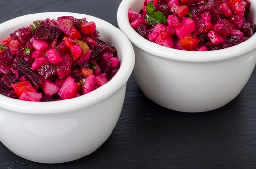 Beetroot diet dishes. Vegetarian vegetable salad. Photo