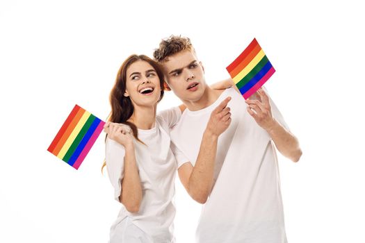 couple Flag lgbt transgender sexual minorities light background. High quality photo