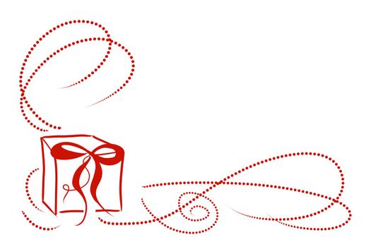 gift box with a red bow on a white background, copy space, illustration.