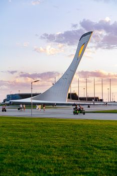 Sochi, Olympic park facilities buildings at sunset light in summer