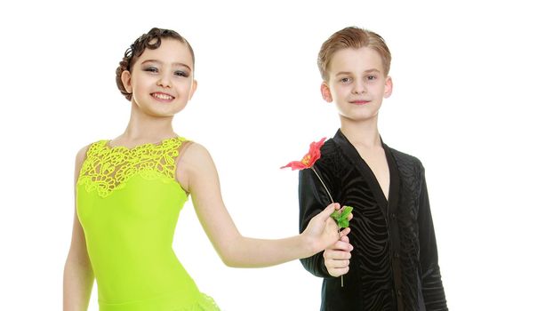 Beautiful sporting a pair of dancers in motion - isolated on white background