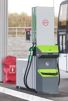 Belarus, Gomel region - August 21, 2020: Transport industry and service for refueling cars at the station with fuel and gasoline.