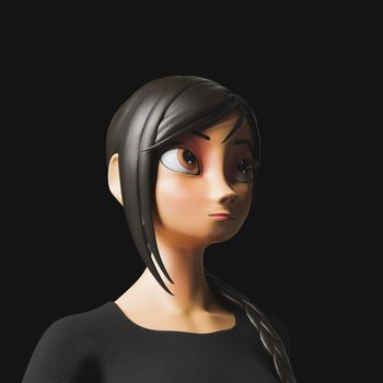 portrait of a girl with side lighting and dark background. 3d render stylized character