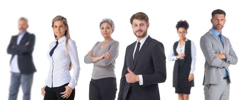 Group of business people team isolated over white background