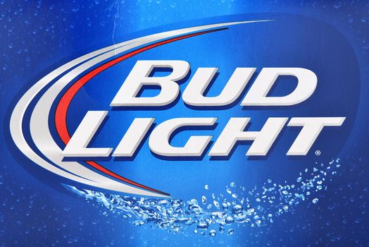 IRVINE, CALIFORNIA - DECEMBER 4, 2015: Bud Light logo closeup. Bud Light is one of the top selling domestic beers in the United States.