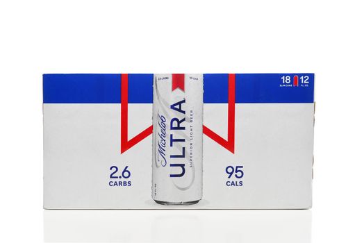 IRIVNE, CALIFORNIA - 2 JULY 2021: an 18 pack of Michelob Ultra Beer Slim Cans.  