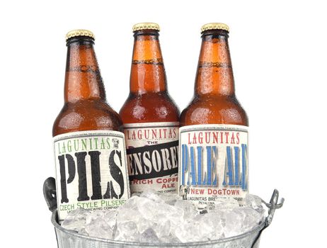 IRVINE, CALIFORNIA - AUGUST 26, 2016: Lagunitas Ales in Ice Bucket. The Lagunitas Brewing Company was founded in 1993 in Lagunitas, California.