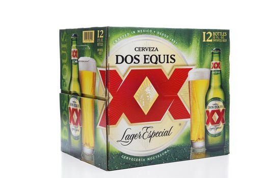 IRVINE, CALIFORNIA - JULY 5, 2019:  A 12 pack of Dos Equis Lager Especial. Founded in 1890 the Cuauhtemoc-Moctezuma Brewery in Monterrey, Mexico is a subsidiary of Heineken International.