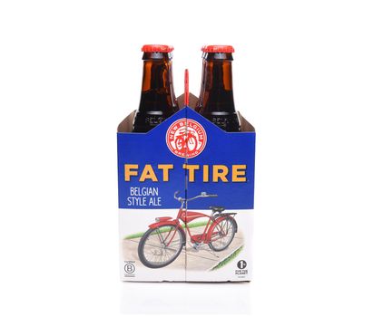 IRVINE, CALIFORNIA - December 14, 2017: Fat Tire Amber Ale. 6 Pack of of Fat Tire Amber Ale from the New Belgium Brewing Company, of Fort Collins, Colorado.