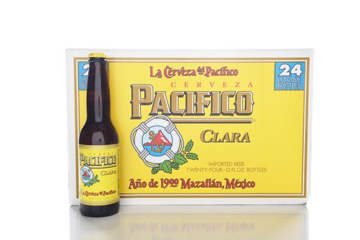 IRVINE, CALIFORNIA - JANUARY 8, 2017: Pacifico Beer 24 pack. Cerveza Pacifico Clara, better known as Pacifico, is a Mexican pilsner-style beer, brewed in in the Pacific Ocean port city of Mazatlan.