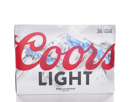 IRVINE, CALIFORNIA - JANUARY 8, 2017: Coors Light 36 pack. Coors Light is a lager style beer brewed by Coors Brewing Company in Golden, Colorado.