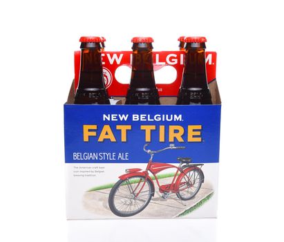 IRVINE, CALIFORNIA - December 14, 2017: Fat Tire Amber Ale. 6 Pack of of Fat Tire Amber Ale from the New Belgium Brewing Company, of Fort Collins, Colorado.