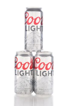 IRVINE, CALIFORNIA - JANUARY 8, 2017: Coors Light cans. Coors Light is a lager style beer brewed by Coors Brewing Company in Golden, Colorado.