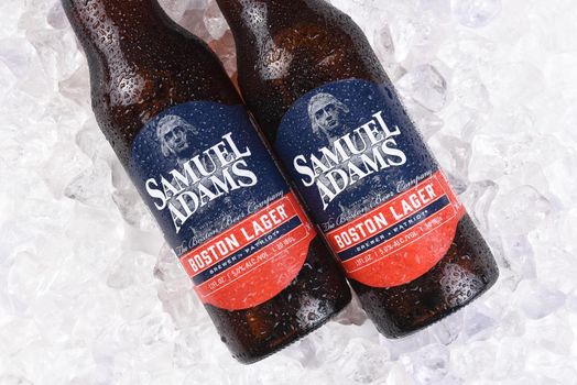 IRVINE, CA - JULY 16, 2017: Samuel Adams Boston Lager on ice. From the Boston Beer Company. Based on sales in 2016, it is the second largest craft brewery in the U.S.
