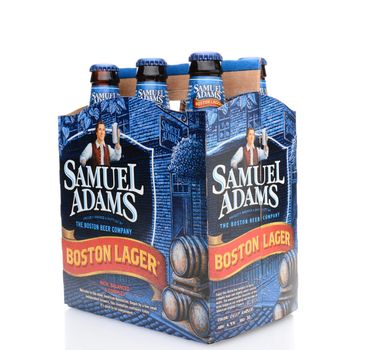 IRVINE, CA - MAY 25, 2014: A 6 pack of Samuel Adams Boston Lager in 3/4 view. Brewed by the Boston Beer Company which is one of the largest American-owned beermakers.