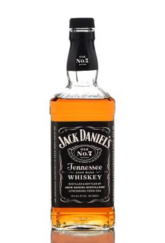 IRVINE, CALIFORNIA - DEC 28, 2018: A bottle of Jack Daniels Tennessee Whiskey, from Lynchburg, Tennessee, is the top selling American Whiskey in the world.