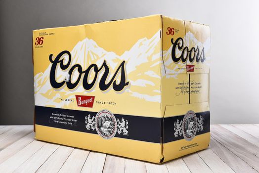 IRVINE, CALIFORNIA - December 4, 2015: Coors Beer 36 Pack. Coors has been brewing beer in Golden, Colorado since 1873.