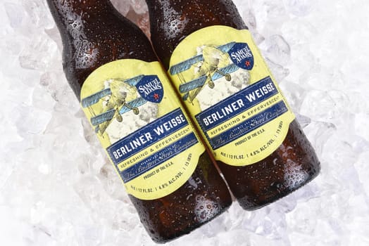 IRVINE, CA - JULY 16, 2017: Samuel Adams Berliner Weisse on ice. From the Boston Beer Company. Based on sales in 2016, it is the second largest craft brewery in the U.S.