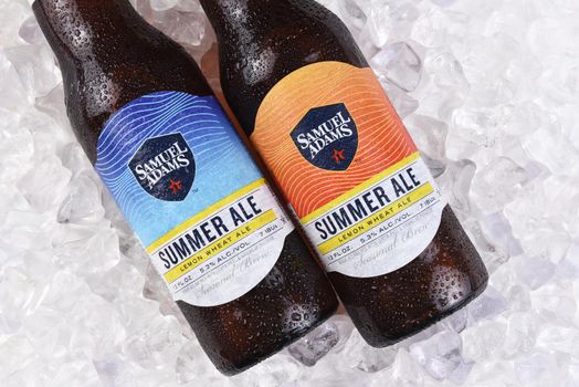 IRVINE, CA - JULY 16, 2017: Samuel Adams Summer Ale on ice. From the Boston Beer Company. Based on sales in 2016, it is the second largest craft brewery in the U.S.