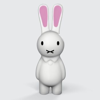 Greeting card with with white Easter rabbit. Funny bunny. Easter Bunny 3d-illustration 3d-rendering.