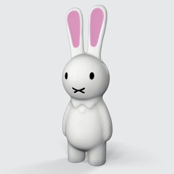 Greeting card with with white Easter rabbit. Funny bunny. Easter Bunny 3d-illustration 3d-rendering.
