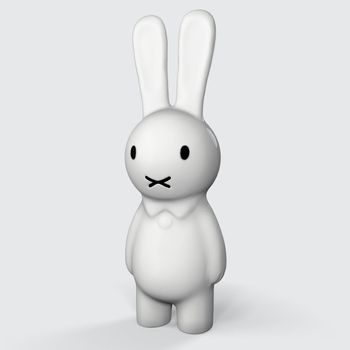 Greeting card with with white Easter rabbit. Funny bunny. Easter Bunny 3d-illustration 3d-rendering.