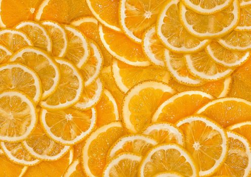 Sliced orange and lemon texture, fresh, healthy food fruit background.