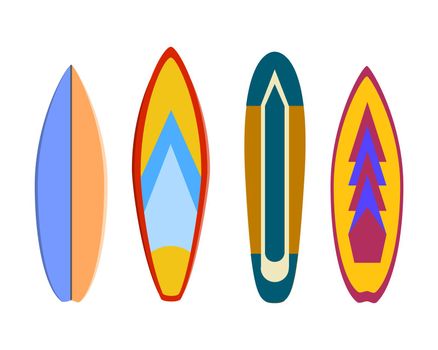 modern colorful surfboard set on white background illustration