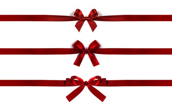 Set of red satin bow isolated on white background. Christmas holiday gift concept