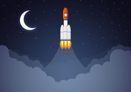 Art launch rocket with sky space. Startup concept.