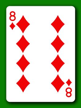 An 8 Eight of Diamonds playing card with clipping path to remove background and shadow 3d illustration