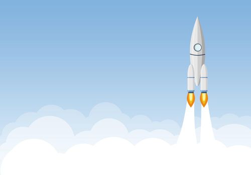 Art launch rocket with sky space. Startup concept.