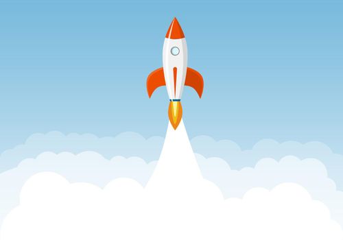 Art launch rocket with sky space. Startup concept.
