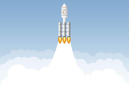 Art launch rocket with sky space. Startup concept.