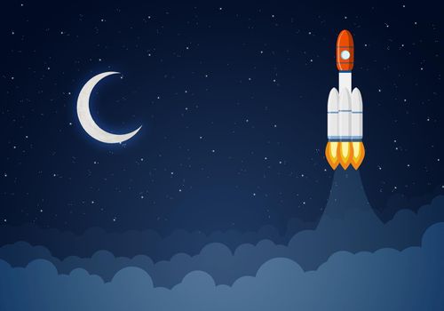 Art launch rocket with sky space. Startup concept.