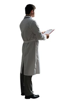 Portrait of a doctor with a tablet for documents