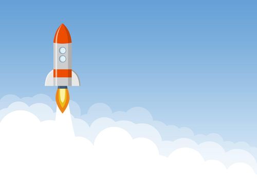 Art launch rocket with sky space. Startup concept.