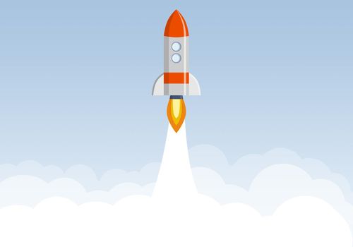 Art launch rocket with sky space. Startup concept.