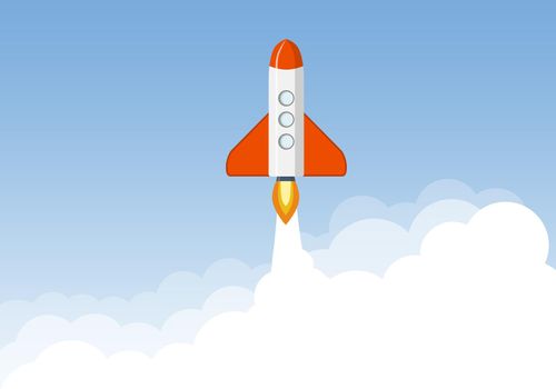 Art launch rocket with sky space. Startup concept.
