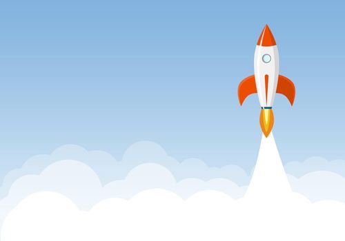Art launch rocket with sky space. Startup concept.