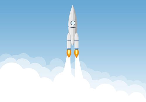 Art launch rocket with sky space. Startup concept.