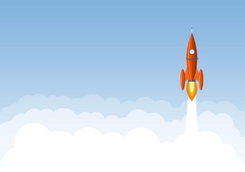 Art launch rocket with sky space. Startup concept.