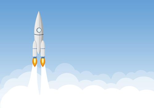 Art launch rocket with sky space. Startup concept.